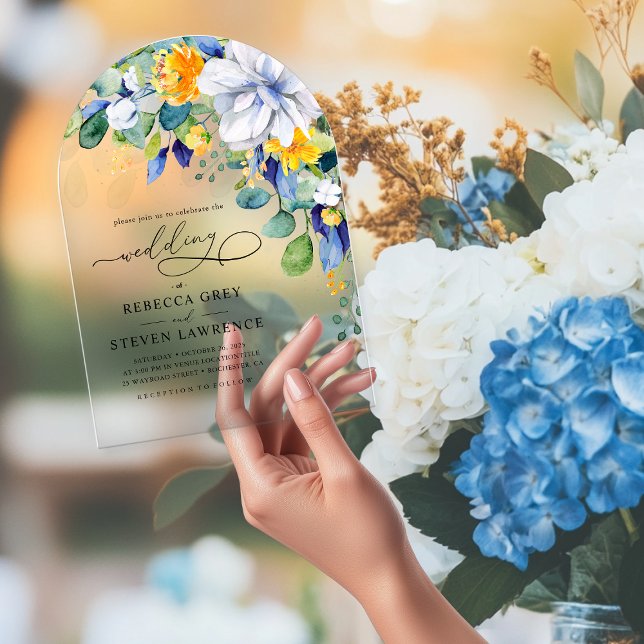 Invitaciones Acrílicas Elegante arco boda amarillo blanco (Subido por el creador)