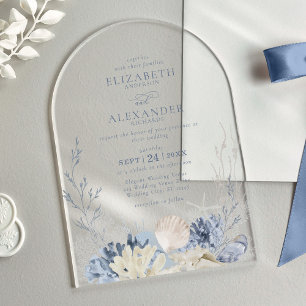 Invitaciones Acrílicas Elegante Arco de Boda Boho Acuarela Coral Playa