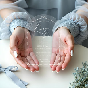 Invitaciones Acrílicas Elegante Arco de Boda con Lazo Chic Dibujado a Man