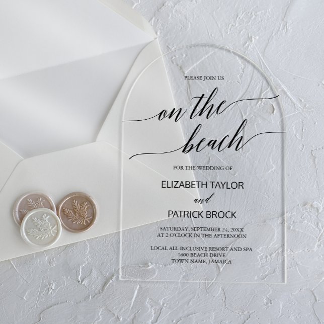 Invitaciones Acrílicas Elegante Arco de Caligrafía Moderno Boho Beach Wed (Elegant Calligraphy Arch Modern Boho Beach Wedding Acrylic Invitations)