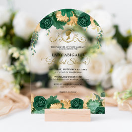 Invitaciones Acrílicas Elegante Arco de Ducha Verde Floral Victoriano Bri