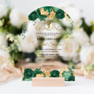 Invitaciones Acrílicas Elegante Arco de Ducha Verde Floral Victoriano Bri