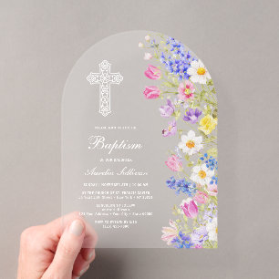 Invitaciones Acrílicas Elegante Arco de Flores Frescas de Prado para Baut