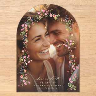 Invitaciones Acrílicas elegante arco de flores para foto de guardar la fe