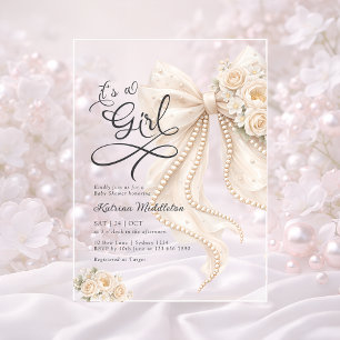 Invitaciones Acrílicas Elegante Arco Floral Es una Niña Baby Shower