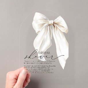 Invitaciones Acrílicas Elegante Arco Nupcial de Lazo Blanco Chic Crema