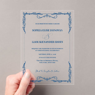 Invitaciones Acrílicas Elegante azul polvoriento formal para boda de etiq