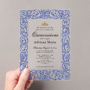 Invitaciones Acrílicas Elegante Azul Quinceañera de 15 Cumpleaños