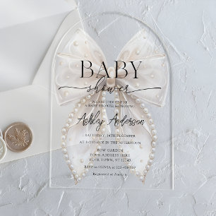 Invitaciones Acrílicas Elegante Baby Shower de Lazo de Perla Blanca