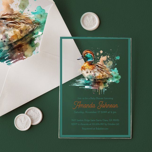 Invitaciones Acrílicas Elegante Baby Shower de pato mallard enmarcado ver (Subido por el creador)