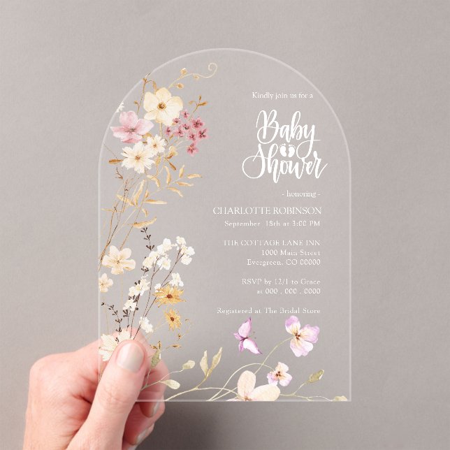 Invitaciones Acrílicas Elegante Baby Shower Wildflower (Insitu (portátil))