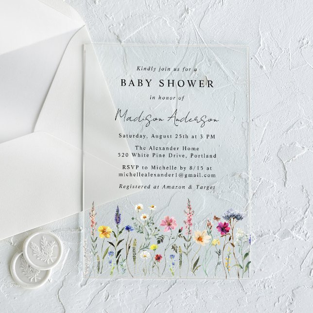 Invitaciones Acrílicas Elegante Baby Shower Wildflower Meadow (Subido por el creador)