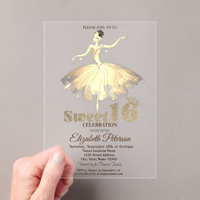 Invitaciones Acrílicas Elegante Ballerina Purpurina Bokeh Sweet 16 (Insitu (portátil))