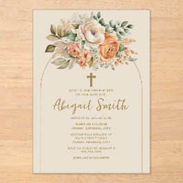 Invitaciones Acrílicas Elegante Baptismo de niña floral arca