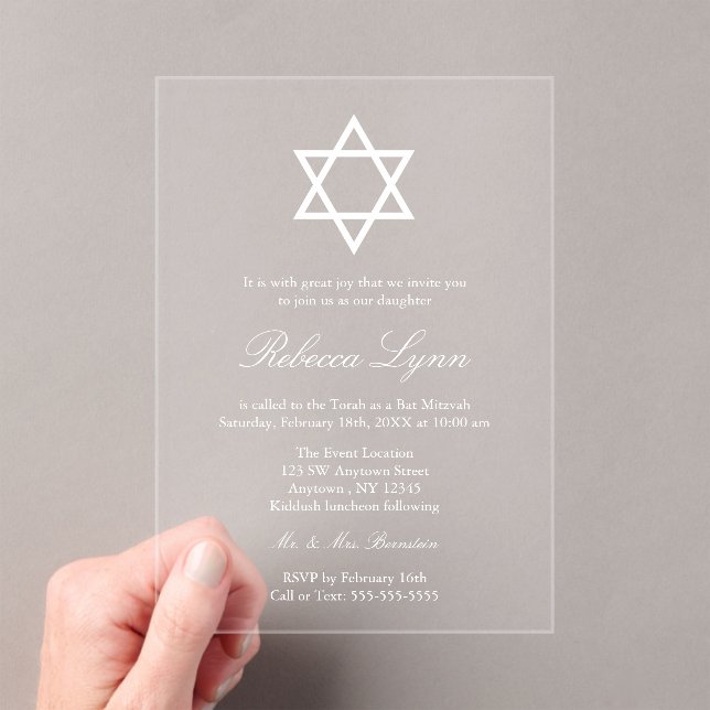 Invitaciones Acrílicas Elegante Bat Mitzvah (Insitu (portátil))