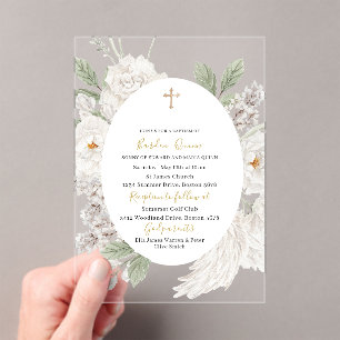 Invitaciones Acrílicas Elegante Bautismo Ángel de Acuarela Moderno