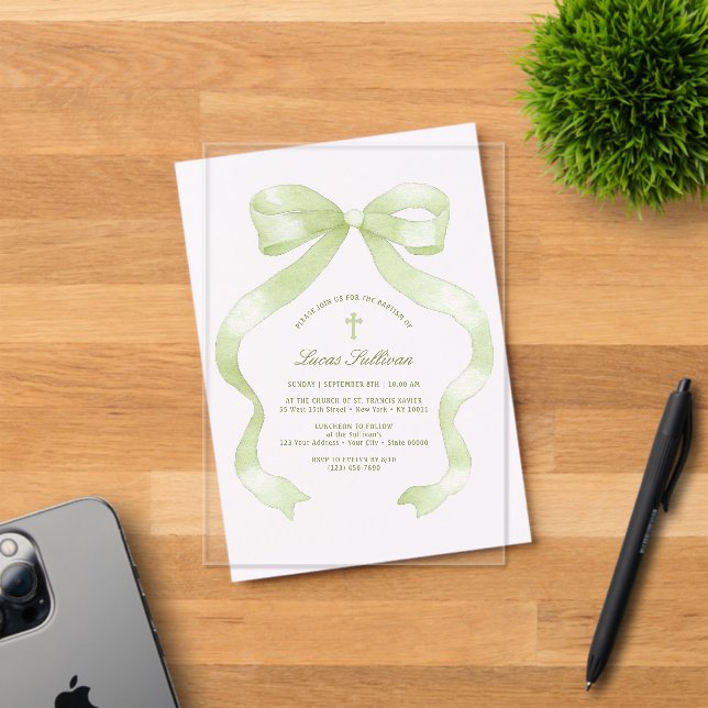Invitaciones Acrílicas Elegante bautismo de vacas verdes (Insitu (Tarjeta de Invitación))