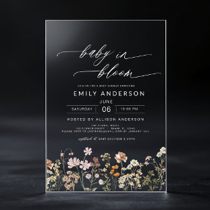 Invitaciones Acrílicas Elegante bebé de flores silvestres en el Baby Show