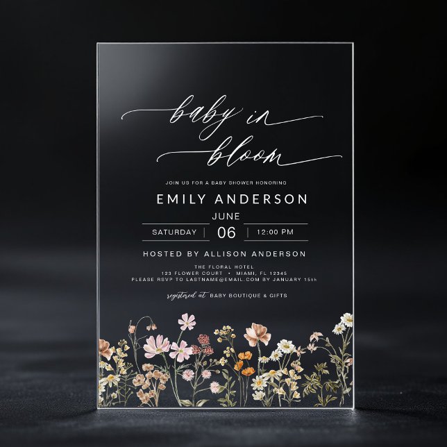 Invitaciones Acrílicas Elegante bebé de flores silvestres en el Baby Show (Subido por el creador)