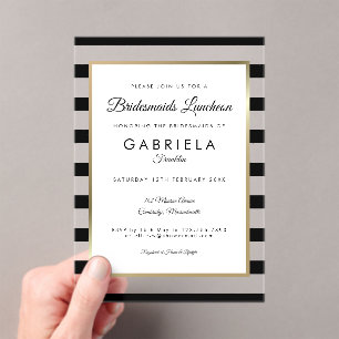 Invitaciones Acrílicas Elegante Black Stripe Gold Bridesmaids Luncheon