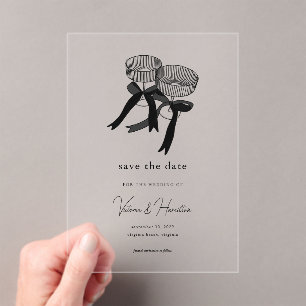 Invitaciones Acrílicas Elegante Blanco y Negro Champagne Save the Date