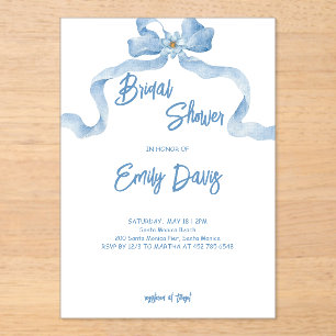 Invitaciones Acrílicas Elegante Blue Ribbon Bridal Shower