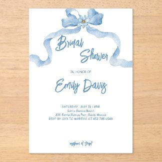 Invitaciones Acrílicas Elegante Blue Ribbon Bridal Shower