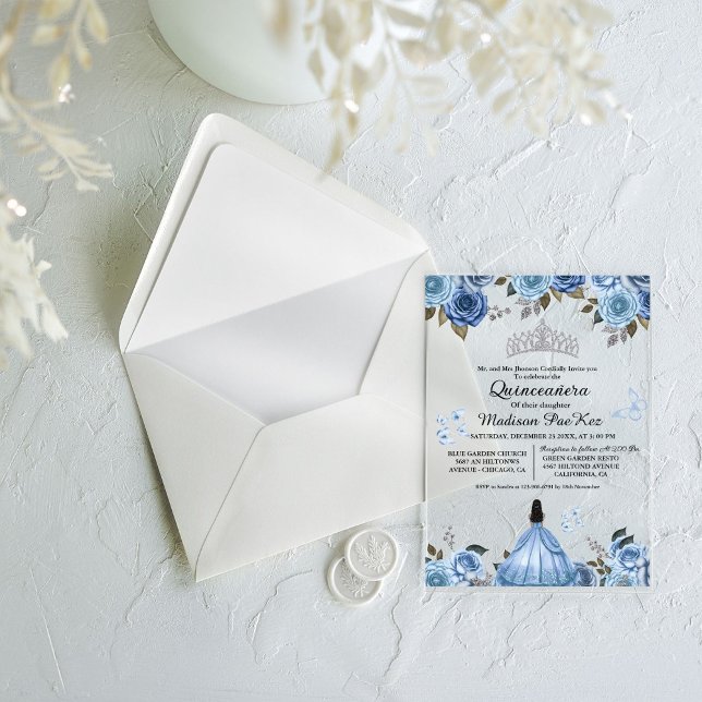 Invitaciones Acrílicas Elegante Blue Royal Floral Butterfly Quinceanera (Subido por el creador)