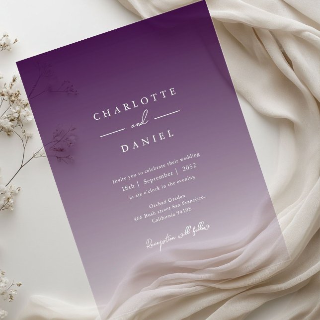 Invitaciones Acrílicas Elegante Boda acrílico de gradiente violeta de Ber (Elegant Berry Violet Gradient Acrylic Wedding Invitations)