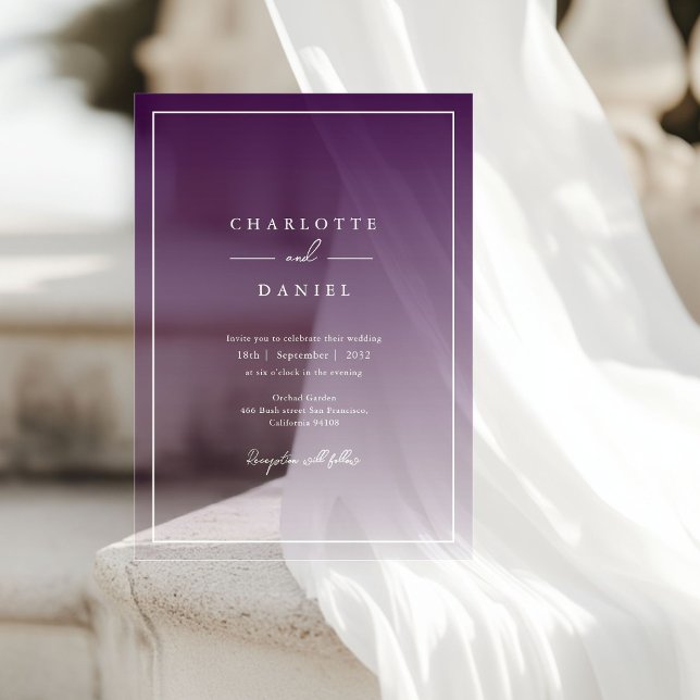 Invitaciones Acrílicas Elegante Boda acrílico de gradiente violeta de Ber (Elegant Berry Violet Gradient Acrylic Wedding Acrylic Invitations)