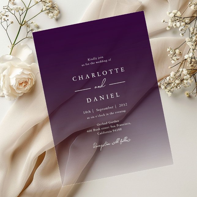 Invitaciones Acrílicas Elegante Boda acrílico de gradiente violeta de Ber (Elegant Berry Violet Gradient Acrylic Wedding Acrylic Invitations)