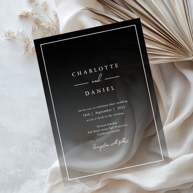 Invitaciones Acrílicas Elegante Boda acrílico gradiente negro (Elegant Urban Grey Gradient Acrylic Wedding Acryli Acrylic Invitations)