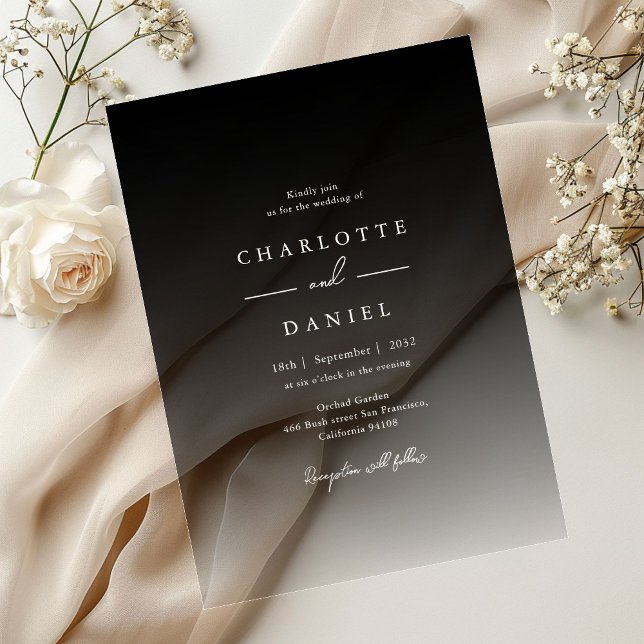 Invitaciones Acrílicas Elegante Boda acrílico gradiente negro (Elegant Black Gradient Acrylic Wedding Acrylic Invitations)