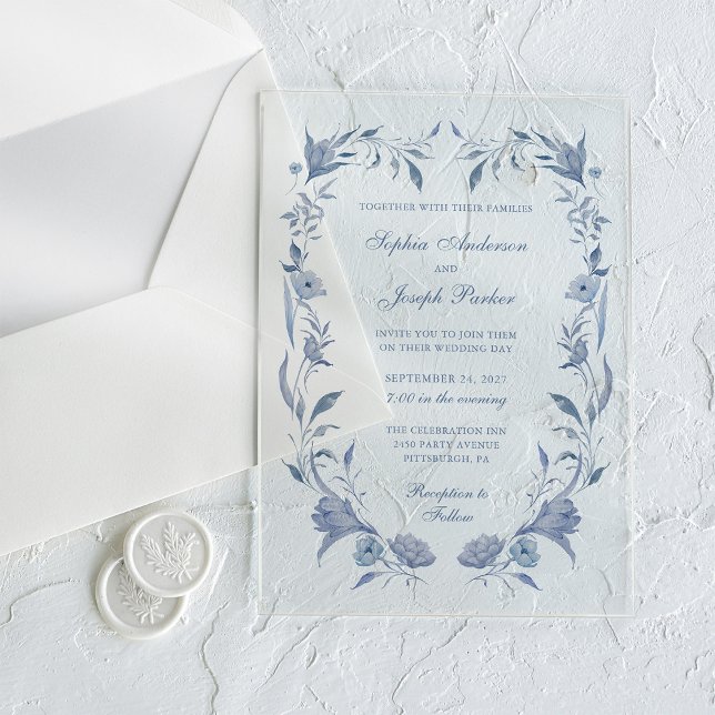 Invitaciones Acrílicas Elegante Boda asador chino azul (Subido por el creador)