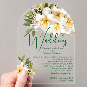 Invitaciones Acrílicas Elegante Boda Azaleas Flores amarillas blancas