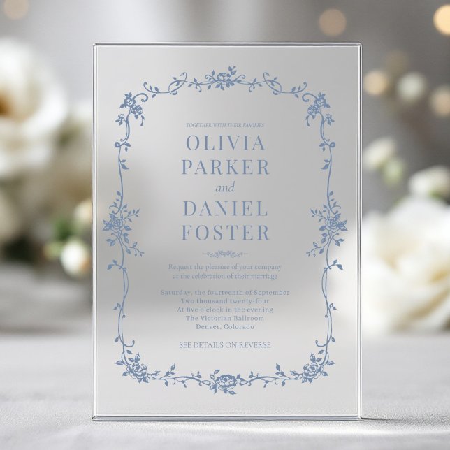 Invitaciones Acrílicas Elegante Boda azul polvoriento y azul victoriano (Subido por el creador)