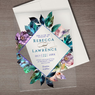 Invitaciones Acrílicas Elegante boda azul púrpura y melancólica