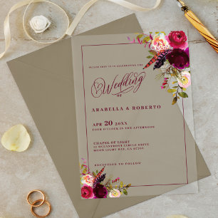 Invitaciones Acrílicas Elegante Boda Bohemio Acuarela Floral