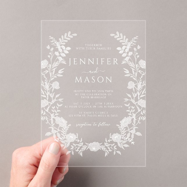 Invitaciones Acrílicas Elegante Boda bohemio floral blanco (Insitu (portátil))