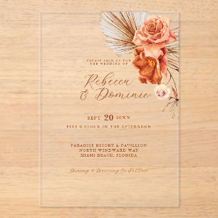 Invitaciones Acrílicas Elegante Boda Bohemio Rústico Floral