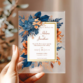 Invitaciones Acrílicas Elegante Boda Boho de color de arena azul de la Ma