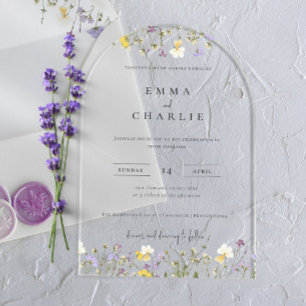 Invitaciones Acrílicas Elegante Boda Boho Garden Wildflowers
