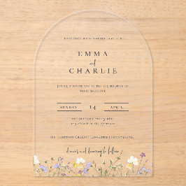 Invitaciones Acrílicas Elegante Boda Boho Garden Wildflowers