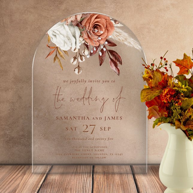 Invitaciones Acrílicas Elegante Boda Boho Rustic Terracotta Florals (Subido por el creador)