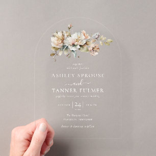 Invitaciones Acrílicas Elegante Boda Boho Vintage Floral Botánico Arco