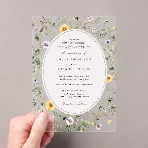 Invitaciones Acrílicas Elegante Boda Boho Yellow Wildflower Greeneration