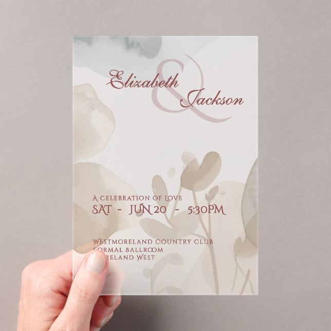Invitaciones Acrílicas Elegante Boda Botánica Romántica con Letra Script  (Insitu (portátil))