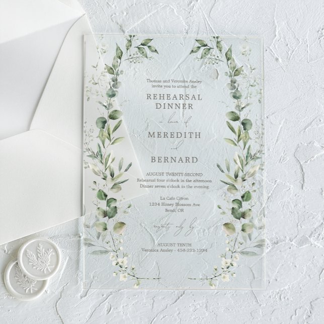 Invitaciones Acrílicas Elegante Boda Botánico Cena de Ensayo (Subido por el creador)