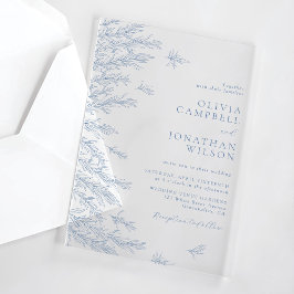 Invitaciones Acrílicas Elegante Boda botánico de hojas azules suaves y tu