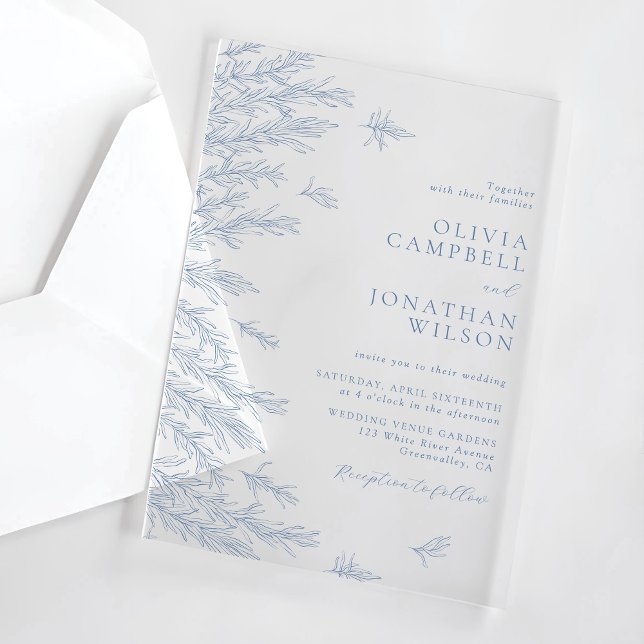 Invitaciones Acrílicas Elegante Boda botánico de hojas azules suaves y tu (Subido por el creador)